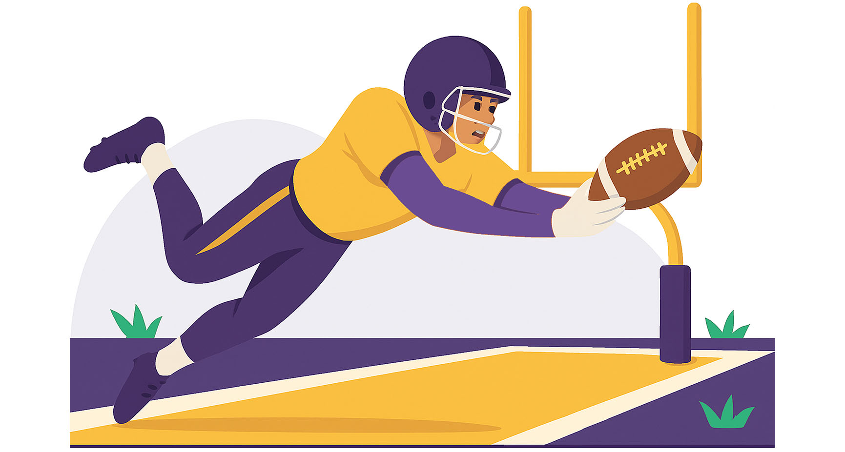 Illustration of a college athlete scoring a touchdown