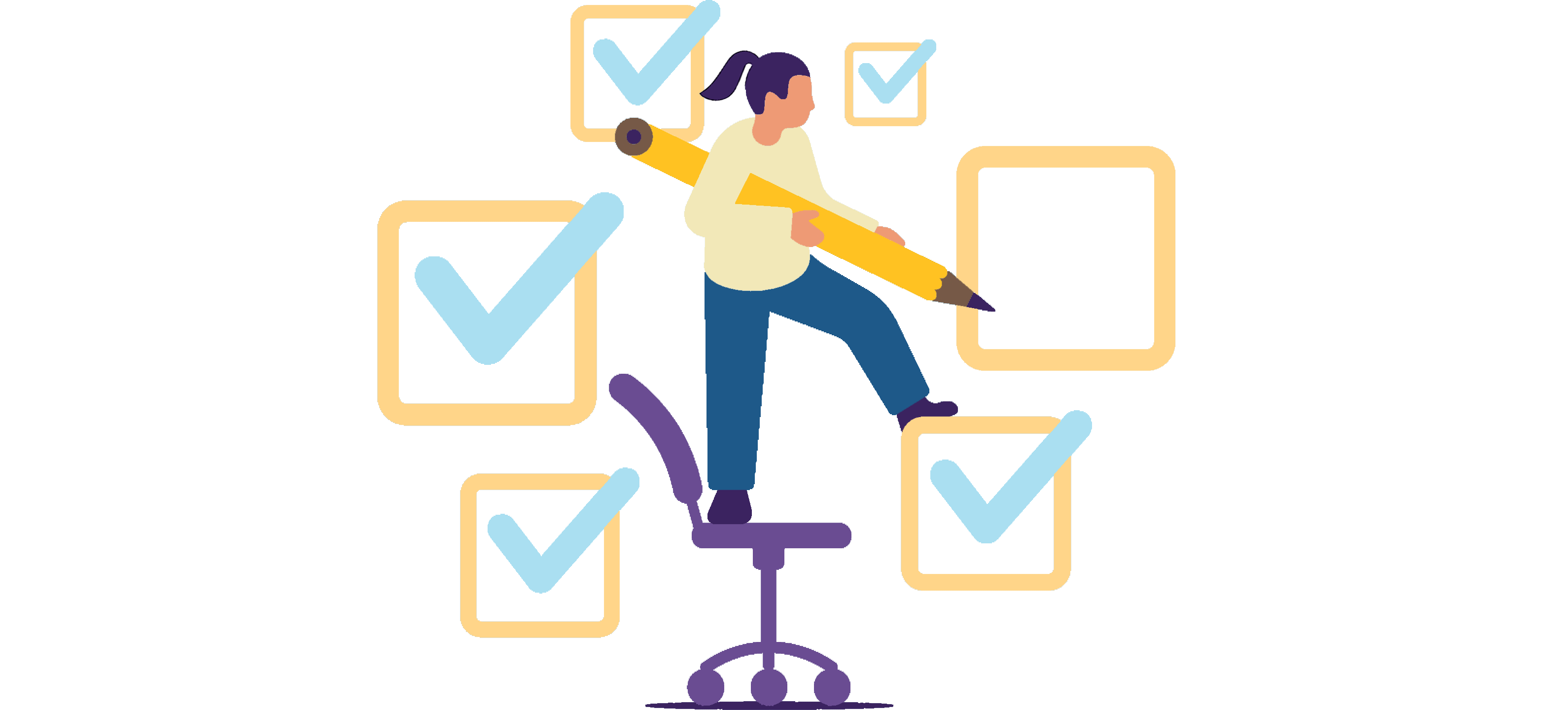 Illustration of a student checking boxes