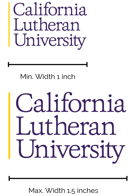 California Lutheran University logos. Stacked minimum width 1 inch, maximum 1.5 inches.